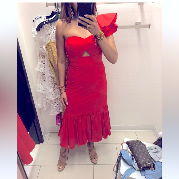 Rebecca Taylor Vibrant Red Color One Sleeve Evening Dress - Picture 7 of 7